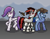 Size: 960x750 | Tagged: safe, artist:nitobit, artist:silent pone, derpibooru exclusive, imported from derpibooru, oc, oc only, oc:blackjack, oc:morning glory (project horizons), oc:p-21, cyborg, earth pony, pegasus, pony, unicorn, fallout equestria, fallout equestria: project horizons, amputee, cyber legs, cybernetic legs, fanfic art, female, gun, hat, horn, levitation, magic, male, mare, pixel art, short horn, simple background, small horn, smiling, stallion, telekinesis, weapon