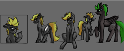 Size: 986x409 | Tagged: safe, artist:queen-razlad, imported from derpibooru, oc, oc only, oc:trestle, oc:villainshima, earth pony, pegasus, pony, disguise, disguised changeling, duo, mane, simple background, size difference