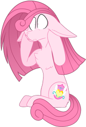 Size: 1151x1689 | Tagged: safe, artist:muhammad yunus, artist:tanahgrogot, imported from derpibooru, oc, oc only, oc:annisa trihapsari, earth pony, pony, base used, earth pony oc, female, mare, not rarity, pink body, pink hair, scared, simple background, solo, transparent background, vector, wide eyes