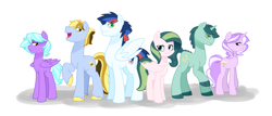 Size: 3745x1600 | Tagged: safe, artist:starrynight32, imported from derpibooru, oc, oc:apollo, oc:bella notte, oc:hayride, oc:oasis, oc:oasis (kianamai), oc:striker, oc:swift breeze, dracony, dragon, earth pony, hybrid, pegasus, pony, unicorn, kilalaverse, female, male, mare, next next generation, offspring, offspring's offspring, parent:oc:anthea, parent:oc:cotton candy, parent:oc:creme-de-la-creme, parent:oc:golden delicious, parent:oc:prism bolt, parent:oc:starburst, parent:oc:turquoise blitz, parent:oc:whirlwind, parent:unnamed oc, parents:oc x oc, simple background, stallion, white background