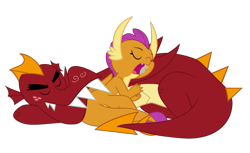 Size: 929x567 | Tagged: safe, artist:queencold, imported from derpibooru, garble, smolder, dragon, brother and sister, dragoness, drool, duo, eyes closed, female, male, open mouth, siblings, simple background, sleeping, sleeping together, teenaged dragon, transparent background, vector