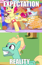 Size: 1054x1650 | Tagged: safe, artist:awesomepiefive, edit, edited screencap, imported from derpibooru, screencap, zephyr breeze, oc, dog, pegasus, shark, flutter brutter, expectation vs reality, fluttershy's brother (fanon), meme, pegasus oc, puppy, shit eating grin, wings