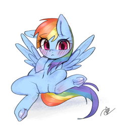 Size: 3023x3125 | Tagged: safe, artist:choyamy, imported from derpibooru, rainbow dash, pegasus, pony, blushing, featureless crotch, female, frog (hoof), high res, hoofbutt, lying down, mare, on back, simple background, solo, underhoof, white background