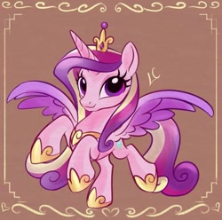 Size: 545x540 | Tagged: source needed, safe, artist:lc, imported from derpibooru, princess cadance, alicorn, pony, crown, flying, jewelry, regalia, solo