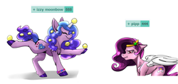 Size: 1420x672 | Tagged: safe, artist:mekblue, edit, imported from derpibooru, izzy moonbow, pipp petals, derpibooru, ball, g5, happy, horn, horn guard, image count, izzy's tennis ball, meta, pipp, tags, tennis ball, unamused