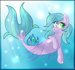 Size: 1280x1200 | Tagged: safe, artist:ariesmatic, imported from derpibooru, oc, oc only, seapony (g4), bubble, clothes, crepuscular rays, dorsal fin, female, fin wings, fish tail, flowing mane, flowing tail, green eyes, ocean, see-through, smiling, solo, sunlight, tail, underwater, water, wings