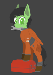 Size: 1203x1711 | Tagged: safe, artist:enragement filly, imported from derpibooru, pegasus, pony, astronaut, female, filly, freckles, simple background, solo, spacesuit, toolbox, wrench