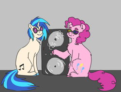 Size: 4200x3200 | Tagged: safe, artist:applejackofalltrades, imported from derpibooru, dj pon-3, pinkie pie, vinyl scratch, earth pony, pony, unicorn, speaker, speakers, sunglasses