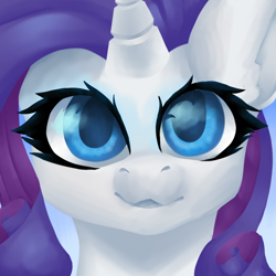 Size: 1000x1000 | Tagged: safe, artist:skyblazeart, imported from derpibooru, rarity, pony, unicorn, big eyes, bust, eyelashes, female, head, simple background, solo