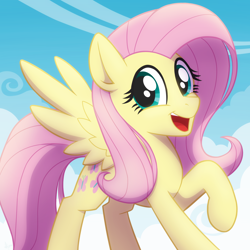 Size: 2048x2048 | Tagged: safe, artist:whitequartztheartist, imported from derpibooru, fluttershy, pegasus, pony, cute, flying, shyabetes, smiling, solo