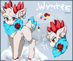 Size: 947x800 | Tagged: safe, artist:picklescatt, imported from derpibooru, oc, oc only, deer, reindeer, female, flower, reference sheet, snow