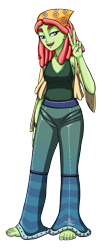 Size: 1224x3000 | Tagged: safe, artist:artemis-polara, imported from derpibooru, tree hugger, equestria girls, barefoot, breasts, clothes, equestria girls-ified, feet, open mouth, pants, shirt, simple background, solo, transparent background