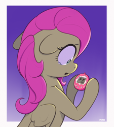 Size: 2150x2393 | Tagged: safe, artist:nookprint, imported from derpibooru, fluttershy, pegasus, pony, adorable distress, crying, cute, dead, female, filly, filly fluttershy, floppy ears, holding, sad, sadorable, shyabetes, simple background, solo, tamagotchi, younger, younger fluttershy