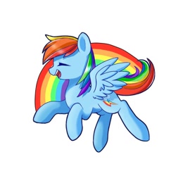 Size: 590x590 | Tagged: safe, artist:leafywind, imported from derpibooru, rainbow dash, pegasus, pony, eyes closed, open mouth, profile, rainbow, simple background, solo, white background