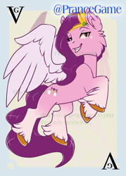 Size: 744x1038 | Tagged: safe, artist:bluekite-falls, artist:sky-railroad, imported from derpibooru, pipp petals, pegasus, pony, card, card game, female, g5, mare, pipp, prance, prance card game, solo, unshorn fetlocks, watermark