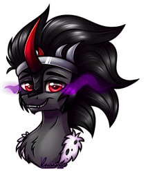 Size: 1620x1891 | Tagged: safe, artist:kruszyna25, artist:kruszynka25, imported from derpibooru, king sombra, pony, unicorn, bust, crown, fangs, horn, jewelry, king, looking at you, male, portrait, regalia, solo, sombra eyes, stallion