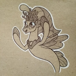 Size: 1024x1024 | Tagged: safe, artist:artspirit00, imported from derpibooru, princess skystar, seapony (g4), my little pony: the movie, clothes, coral, dorsal fin, female, fin wings, fins, flowing mane, freckles, inktober, jewelry, looking up, necklace, open mouth, pearl, pearl necklace, see-through, simple background, smiling, solo, traditional art, wings