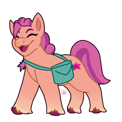 Size: 1000x1000 | Tagged: safe, artist:cute_chem, imported from derpibooru, sunny starscout, earth pony, pony, bag, eyes closed, female, g5, mare, open mouth, simple background, solo, transparent background, unshorn fetlocks