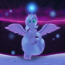 Size: 2200x2200 | Tagged: safe, artist:divifilly, imported from derpibooru, princess luna, alicorn, pony, cute, lunabetes, moon, solo, space, young luna