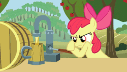 Size: 1920x1080 | Tagged: safe, edit, edited screencap, screencap, apple bloom, big macintosh, the super speedy cider squeezy 6000, animated, barrel, cider, creaking, even faster, fast, gif, lever, pouring, spigot, this will end in cider
