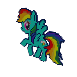 Size: 420x420 | Tagged: safe, imported from ponybooru, rainbow dash, pegasus, pony, 8-bit, creator:mrepicguy1, female, looking at you, photo, raised hoof, raised leg, roblox, simple background, solo, spread wings, transparent background, wings