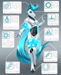 Size: 1034x1280 | Tagged: safe, artist:mykegreywolf, imported from ponybooru, oc, oc only, anthro, robot, unguligrade anthro, anthro oc, barbie doll anatomy, female, gynoid, looking at you, mare, solo