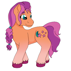 Size: 500x500 | Tagged: safe, artist:sweetstarlitart, imported from derpibooru, sunny starscout, earth pony, pony, braid, female, g5, looking back, mare, simple background, smiling, solo, transparent background, unshorn fetlocks