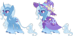 Size: 886x440 | Tagged: dead source, safe, artist:spellbounty, imported from derpibooru, trixie, pony, unicorn, alternate design, cape, clothes, curved horn, female, hat, horn, leonine tail, simple background, solo, transparent background, trixie's cape, trixie's hat, unshorn fetlocks