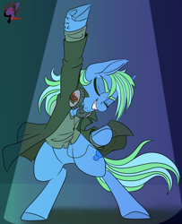 Size: 3000x3688 | Tagged: safe, artist:brainiac, imported from derpibooru, oc, oc only, oc:sound check, earth pony, pony, bottomless, clothes, disco, featureless crotch, headphones, male, partial nudity, solo, stallion