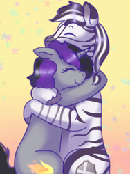 Size: 1500x2000 | Tagged: safe, artist:69beas, imported from derpibooru, oc, oc only, oc:palatinatus clypeus, oc:purple flame, pony, unicorn, zebra, cute, digital art, female, happy, hug, male, mare, sketch, zebra oc