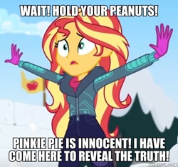 Size: 600x562 | Tagged: safe, edit, edited screencap, imported from derpibooru, screencap, sunset shimmer, equestria girls, equestria girls series, holidays unwrapped, spoiler:eqg series (season 2), caption, image macro, memeful.com, saving pinkie's pie, spongebob squarepants, text, the smoking peanut