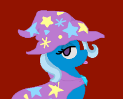 Size: 868x702 | Tagged: safe, artist:timst1234, imported from derpibooru, trixie, pony, :p, cape, clothes, hat, pixelated, solo, tongue out, trixie's cape, trixie's hat