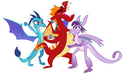 Size: 4741x2842 | Tagged: safe, alternate version, artist:dutchcrafter, artist:melisareb, artist:suramii, edit, imported from derpibooru, vector edit, garble, princess ember, prominence, dragon, shadow play, triple threat, .svg available, absurd resolution, background dragon, bisexual, cute, dominant, dragoness, emble, eyes closed, female, garbinence, harem, high res, inkscape, looking up, male, open mouth, polyamory, promibetes, proud, shipping, simple background, smiling, straight, teenaged dragon, teeth, transparent background, trio, vector