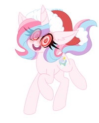 Size: 1280x1595 | Tagged: safe, artist:ladylullabystar, imported from derpibooru, oc, oc only, oc:lullaby star, pony, unicorn, christmas, female, hat, holiday, hypnosis, mare, santa hat, simple background, solo, swirly eyes, transparent background