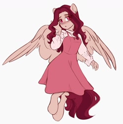 Size: 1574x1582 | Tagged: safe, artist:crimmharmony, imported from derpibooru, oc, oc only, oc:crimm harmony, anthro, pegasus, unguligrade anthro, blushing, clothes, dress, looking at you, simple background, solo, spread wings, wings