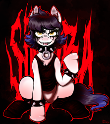 Size: 1720x1936 | Tagged: safe, artist:moon meister, imported from derpibooru, oc, oc only, oc:sindra, earth pony, pony, black metal, clothes, collar, corpse paint, metal, solo, spiked collar, spiked wristband, tanktop, wristband