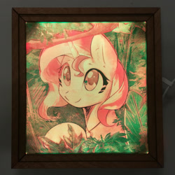 Size: 1920x1921 | Tagged: safe, artist:themisto97, imported from derpibooru, sunset shimmer, pony, unicorn, acrylic plastic, acrylight, bust, craft, cute, daaaaaaaaaaaw, engraving, female, jewelry, jungle, lasercut, led, mare, multicolored, necklace, nightlight, photo, portrait, shimmerbetes, smiling, solo, sweet dreams fuel