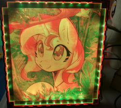 Size: 1024x908 | Tagged: safe, artist:themisto97, imported from derpibooru, sunset shimmer, pony, unicorn, acrylic plastic, acrylight, background pony, bust, craft, cute, daaaaaaaaaaaw, engraving, female, jewelry, jungle, lasercut, led, mare, multicolored, necklace, nightlight, photo, plushie, portrait, shimmerbetes, smiling, solo, sweet dreams fuel