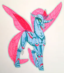 Size: 1920x2186 | Tagged: safe, artist:oneiria-fylakas, imported from derpibooru, ocellus, changedling, changeling, alternate design, exoskeleton, solo, traditional art