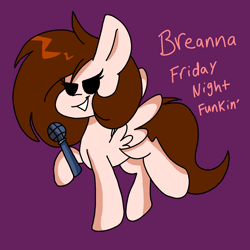 Size: 1378x1378 | Tagged: safe, artist:circuspaparazzi5678, imported from derpibooru, oc, oc only, oc:breanna, pegasus, pony, crossover, friday night funkin', microphone, ponysona, purple background, simple background, solo