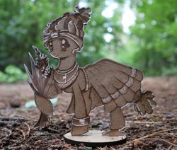 Size: 1024x868 | Tagged: safe, artist:themisto97, imported from derpibooru, meadowbrook, earth pony, pony, acrylic plastic, bangles, clothes, craft, dress, engraving, female, flower, forest, forest background, headband, jewelry, lasercut, mare, meadowcute, necklace, photo, smiling, solo, wood