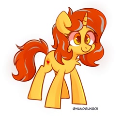 Size: 1500x1478 | Tagged: safe, artist:handgunboi, imported from derpibooru, oc, oc only, oc:cinderheart, pony, unicorn, cute, female, mare, simple background, smiling, solo, white background