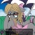 Size: 1080x1080 | Tagged: safe, artist:brainiac, editor:valiant effort, imported from derpibooru, oc, oc only, oc:gray star, anthro, earth pony, semi-anthro, armpits, burger, commission, female, food, mare, solo, text