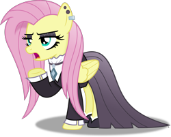 Size: 4850x3899 | Tagged: safe, artist:anime-equestria, imported from derpibooru, fluttershy, pegasus, pony, fake it 'til you make it, clothes, dress, ear piercing, eyeshadow, female, fluttergoth, goth, jewelry, makeup, mare, necklace, piercing, shoes, simple background, solo, sparkles, transparent background, vector, wings