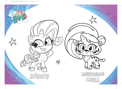 Size: 3875x2847 | Tagged: safe, imported from derpibooru, part of a set, rarity, pony, unicorn, my little pony: pony life, spoiler:pony life s02, spoiler:pony life s02e12, activity sheet, back to the present, coloring page, female, g4.5, lightning chill, mare, my little pony logo, official, pony life, wild siders