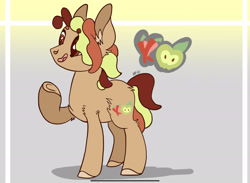 Size: 2278x1668 | Tagged: safe, artist:caramelbolt24, imported from derpibooru, oc, oc only, earth pony, pony, abstract background, colored hooves, ear fluff, earth pony oc, magical lesbian spawn, male, offspring, open mouth, parent:applejack, parent:pinkie pie, parents:applepie, raised hoof, signature, solo, stallion