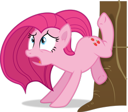 Size: 4588x4000 | Tagged: safe, artist:frownfactory, imported from derpibooru, pinkie pie, earth pony, pony, magical mystery cure, broken leg, cutie mark, female, mare, ouch, pinkamena diane pie, simple background, solo, swapped cutie marks, transparent background, tree, vector