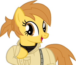 Size: 856x732 | Tagged: safe, artist:pegasski, imported from derpibooru, oc, oc only, oc:anna, oc:anna autumn, earth pony, pony, base used, bust, clothes, earth pony oc, eyelashes, hoof on chest, open mouth, simple background, smiling, solo, transparent background
