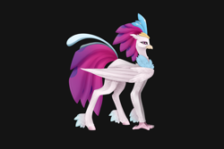 Size: 4500x3000 | Tagged: safe, artist:justeuge, imported from derpibooru, queen novo, classical hippogriff, hippogriff, my little pony: the movie, beak, black background, claws, collar, colored pupils, crown, ear fluff, feather, female, folded wings, jewelry, purple eyes, queen, regalia, simple background, smiling, solo, tail, wings