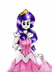 Size: 2611x3607 | Tagged: safe, artist:liaaqila, imported from derpibooru, rarity, human, equestria girls, clothes, clothes swap, commission, disney, disney princess, dress, gown, humanized, princess aurora, sleeping beauty, traditional art